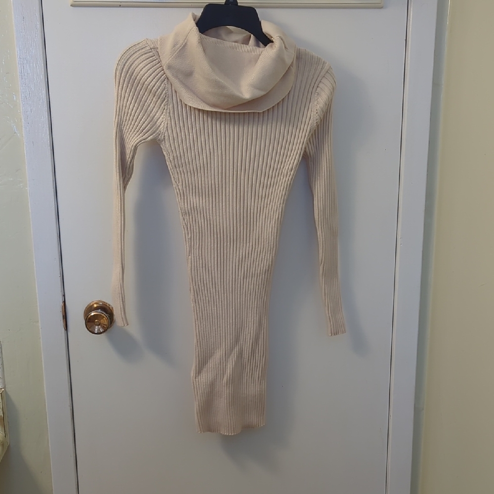 Elegant Cream Cowlneck Sweater Dress